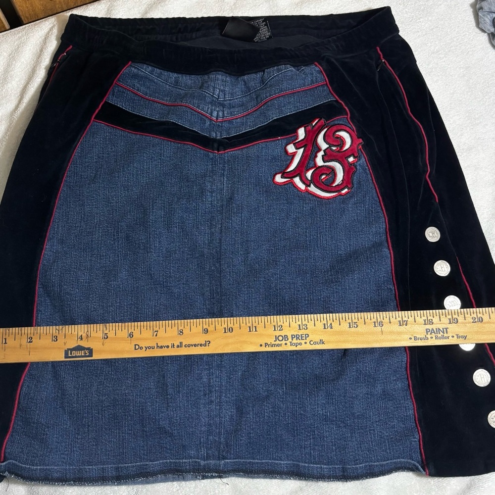 Mecca Femme Denim and Black Skirt with Red Accents L  Y2K